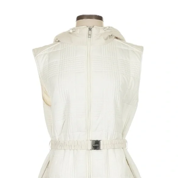 BOSS Hugo Boss Quilted Puffer Vest Dress NWT 4 Hooded Belt Water Repellent Ecru - Picture 4 of 12